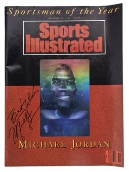 Michael Jordan Signed Sports Illustrated "Sportsman of the Year" Magazine Including a Signed Cliff Levingston Program (Beckett)